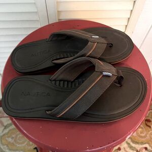 Mens Nautical brown leather flip flops